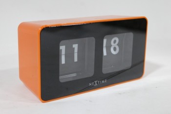 Clock, Alarm, RECTANGULAR, FLIP NUMBERS, PLASTIC, ORANGE