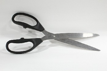 Tool, Scissors, EXTRA LARGE RIBBON-CUTTING CEREMONY SCISSORS (REAL), BLACK PLASTIC HANDLES, METAL, SILVER