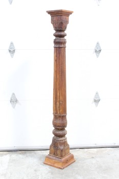 Column, Misc, SALVAGED ANTIQUE ARCHITECTURAL ELEMENT, TEAK PILLAR, CARVED, SQUARE BASE - This Item Is Not To Be Painted, WOOD, BROWN