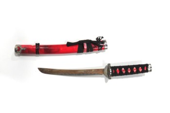 RED SHEATH, RUSTED BLADE, TANTO OR SIMILAR, WRAPPED HILT, Smalls