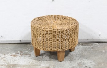 Table, Side, ROUND TOP, BROWN WOOD LEGS, WICKER, BROWN