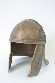 Headwear, Helmet, POINTED FACE GUARDS, AGED, MUSEUM, MEDIEVAL / ANCIENT LOOK, METAL, BRASS