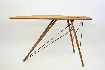Housewares, Ironing, ANTIQUE IRONING BOARD W/WIRE SUPPORTS, FOLDING, WOOD, BROWN