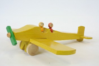 Toy, Vehicle, AIRPLANE W/GREEN PROPELLER,2 PASSENGERS , WOOD, YELLOW