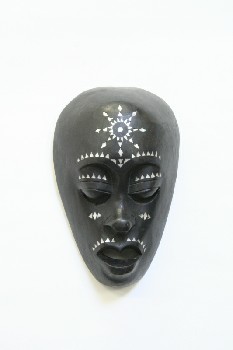 Decorative, Mask, TRIBAL, CARVED W/INLAID TRIANGULAR MOTHER-OF-PEARL, WOOD, BLACK