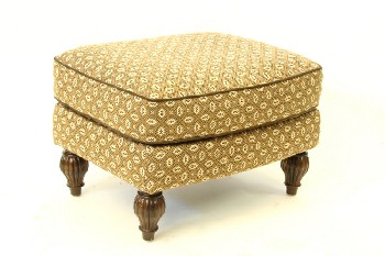 Ottoman, Rectangular, PATTERNED UPHOLSTERY, PIPED CUSHION TOP & WOOD LEGS, FOOT REST / STOOL, FABRIC, BROWN
