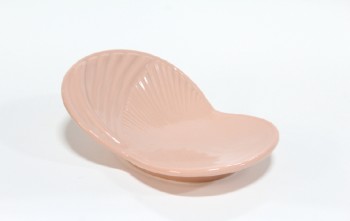 Bathroom, Soap Dish, 1980s ART DECO REVIVAL STYLE W/LINES, 1 SIDE MORE RAISED, CERAMIC, PINK