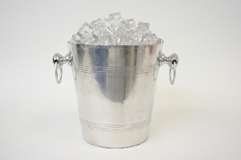 Bar, Ice Bucket, TAPERED CYLINDRICAL W/RING HANDLES, METAL, SILVER