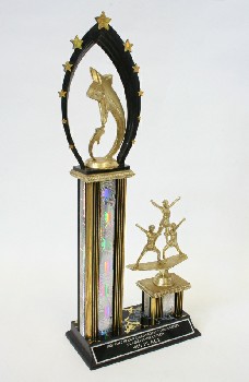 Trophy, Cheerleading, 2 COLUMNS,STARS,3 IN PYRAMID,FAUX MARBLE,