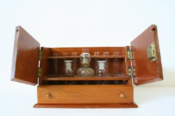 Science/Nature, Misc, CHEMISTRY SET W/7 TEST TUBES, 2 BOTTLES & LAMP, WOOD CABINET W/HINGED DOORS, WOOD, BROWN