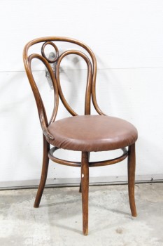 Chair, Dining, ANTIQUE BENTWOOD, THONET STYLE, NO ARMS, BROWN SEAT PADDING, WOOD, BROWN