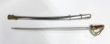 CUTLASS OR SIMILAR, SILVER SHEATH WITH 2 BRASS RINGS, BROWN LEATHER COVERED HILT, Smalls