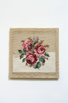 Wall Dec, Stitched, CLEARABLE, NEEDLEPOINT, WORK IN PROGRESS, ROSES W/LEAVES, NO FRAME, CRAFTS, EMBROIDERY, MULTI-COLORED