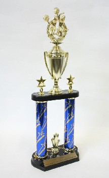 Trophy, Cheerleading, 2 COLUMNS W/STARS, 2 GIRLS W/CUP, FAUX MARBLE, 