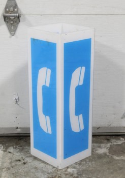 RECTANGULAR, STANDING, 4-SIDED, WHITE HANDSET IMAGE ON BLUE BACKGROUND, WHITE TRIM, HOLLOW, Art, Signage & Wall Decor