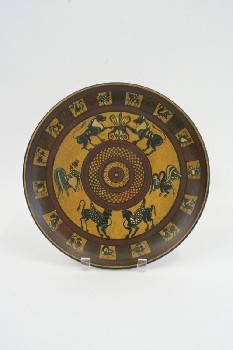 Decorative, Plate, PLATE W/ RINGS W/ANCIENT GREEK BEASTS, HAND PAINTED, MUSEUM, TERRA COTTA, GOLD