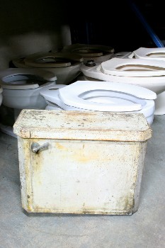 Plumbing, Toilet , STANDARD RESIDENTIAL TOILET TANK W/FLUSH LEVER, VERY AGED & DIRTY , WOOD, OFFWHITE