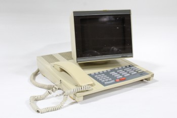 Phone, Misc, 1980s DISPLAY/VIDEO PHONE W/MONITOR & SIDE RECEIVER, KEYBOARD MISSING  , PLASTIC, OFFWHITE