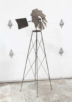 Yard, Miscellaneous, FREESTANDING WINDMILL W/TAIL, ANGLED LEGS, LAWN DECOR, RUSTIC, AGED, METAL, BLACK
