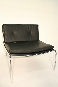 Chair, Lounge, MODERN, TUFTED SEAT/BACK, TUBULAR CHROME FRAME & LEGS, LEATHER, BLACK