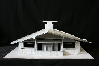 Decorative, Buildings, ARCHITECTURAL MODEL, MID CENTURY MODERN HOUSE, PAINTED WHITE, 24x24