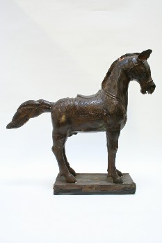 Statuary, Floor, HORSE / PONY / DONKEY W/TAIL OUT, ORNATE SADDLE, METAL, BROWN