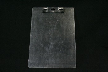 Office, Clipboard, SMALL W/SILVER CLIP,AGED, PLASTIC, CLEAR