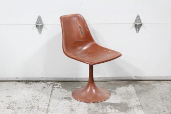 Chair, Side, MODERN, VINTAGE, CURVED SEAT, TULIP STYLE BASE IN THE STYLE OF EERO SAARINEN, SWIVELS, VERY AGED/DISTRESSED/PAINTED, FIBERGLASS, BROWN