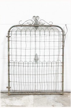 Gate, Misc, DOOR FOR ANTIQUE FENCE GATE, WROUGHT IRON, SALVAGED, ORIGINAL/OLD FINISH, ROUNDED FRAME W/WIRE MESH, GARDEN/YARD, METAL, GREEN