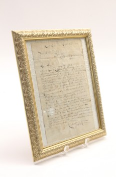 Wall Dec, Misc, CLEARABLE, HANDWRITTEN LETTER STARTING WITH "LAST CHANCE, SEPT 27TH 1909", ANTIQUE, OLD LOOK, CURSIVE, ORNATE GOLD COLOURED FRAME, PAPER, GOLD