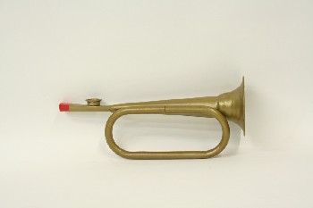 Music, Brass, BUGLE W/RED PLASTIC MOUTHPIECE, METAL, GOLD