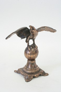 Decorative, Bird, AMERICAN BALD EAGLE, WINGS SPREAD, ON GLOBE, U.S.A., METAL, BRONZE