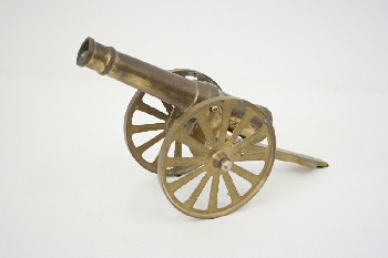 Decorative, Cannon, TOY / MODEL CANNON ON WHEELS, MOVABLE GUN, AGED, METAL, BRASS