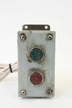 Electronic, Parts, RED & GREEN LIGHTS ON AGED GREY BOX, METAL, SILVER