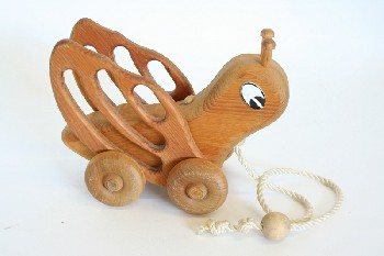 Toy, Animal, BUTTERFLY PULL TOY W/STRING & WOOD WHEELS, WOOD, BROWN