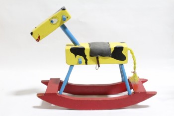 Toy, Animal, HAND MADE PAINTED FOLK ART ROCKING HORSE , WOOD, MULTI-COLORED