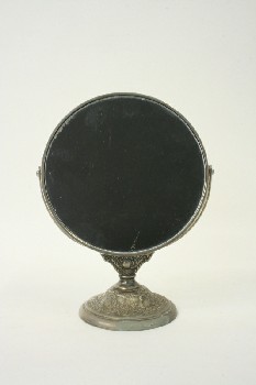 Mirror, Vanity, ROUND W/ORNATE BASE, Condition Not Identical To Photo, METAL, SILVER