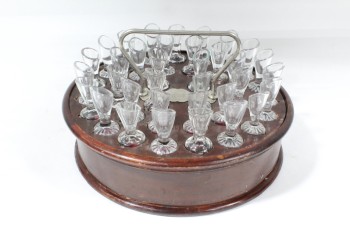 Religious, Miscellaneous, FULL HOLY COMMUNION SERVICE SET, WOODEN TRAY HOLDER W/ALL x35 (3") CUPS, CHURCH, WOOD, BROWN
