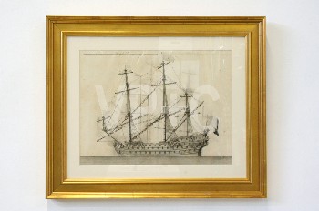 Art, Print, CLEARABLE, ANTIQUE / OLD STYLE SHIP DIAGRAM W/NUMBERED PARTS, 