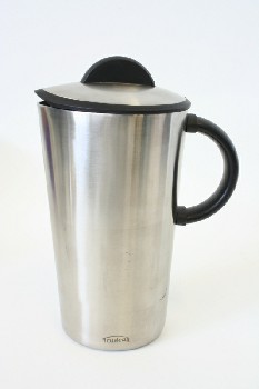 Housewares, Carafe, THERMAL SERVER W/LID, BLACK PLASTIC TOP & SIDE HANDLES, BRUSHED FINISH, STAINLESS STEEL, SILVER