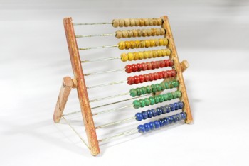 Decorative, Abacus, TOY ABACUS, COUNTING FRAME, FOLDING WOOD FRAME, AGED, WOOD, MULTI-COLORED