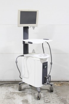 Medical, Equipment, LAB, MOBILE DIAGNOSTIC MONITOR STAND, "ENDOSURE WIRELESS PRESSURE MEASUREMENT SYSTEM / CARDIOMEMS", W/ATTACHED SENSOR PADDLE, W/MONITOR, ROLLING, PLASTIC, WHITE