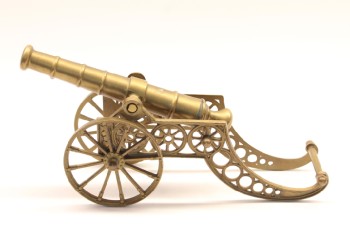 Decorative, Cannon, VINTAGE SOLID BRASS TOY / MODEL CANNON ON WHEELS, METAL, BRASS