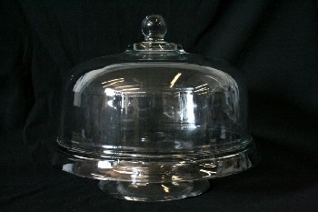Housewares, Cake/Pie Stand, STAND W/COVER W/BALL TOP, LID & FLARED BASE, DISPLAY OR SERVING PEDESTAL, GLASS, CLEAR