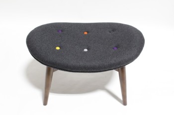 Ottoman, Miscellaneous, MODERN, OVAL, FOOT REST / STOOL, CURVED, CONTOURED, MULTICOLOURED BUTTON TUFTED, WALNUT LEGS, WOOL, GREY