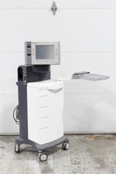 Medical, Equipment, LAB, MOBILE DIAGNOSTIC STAND, "SERIES 20000 LEGACY CAVITRON / KELMAN PHACOEMULSIFIER" WORK STATION W/MONITOR, PIVOTING TRAY W/REMOTE, ROLLING, PLASTIC, WHITE