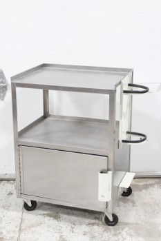 Medical, Cart, EQUIPMENT / INSTRUMENT / SUPPLY CART W/SIDE HOLDER FOR OXYGEN TANK, 1 DOOR, ROLLING, STAINLESS STEEL, SILVER