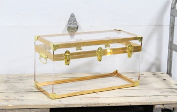 Trunk, Chest, TRANSPARENT W/GOLD COLOURED HARDWARE, CLEAR / SEE THROUGH, STORAGE, FOOT LOCKER, ACRYLIC, CLEAR