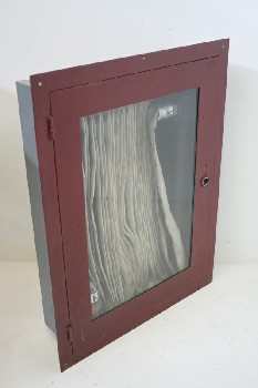 Fire, Box, WALL CABINET FORE FIRE HOSE, HINGED DOOR W/WINDOW, FLUSH MOUNT, METAL, RED