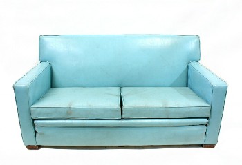 Sofa, Loveseat, PLAIN W/2 REMOVABLE CUSHIONS, VINYL, BLUE